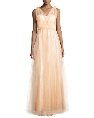 Emmy Sleeveless Pleated Tulle Gown