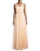 Emmy Sleeveless Pleated Tulle Gown