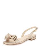 Inger Low-heel Bow Sandal, Camel/gold