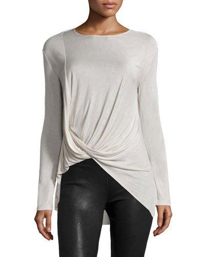 Long-sleeve Drape-front Top, Dark Bone