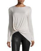 Long-sleeve Drape-front Top, Dark Bone