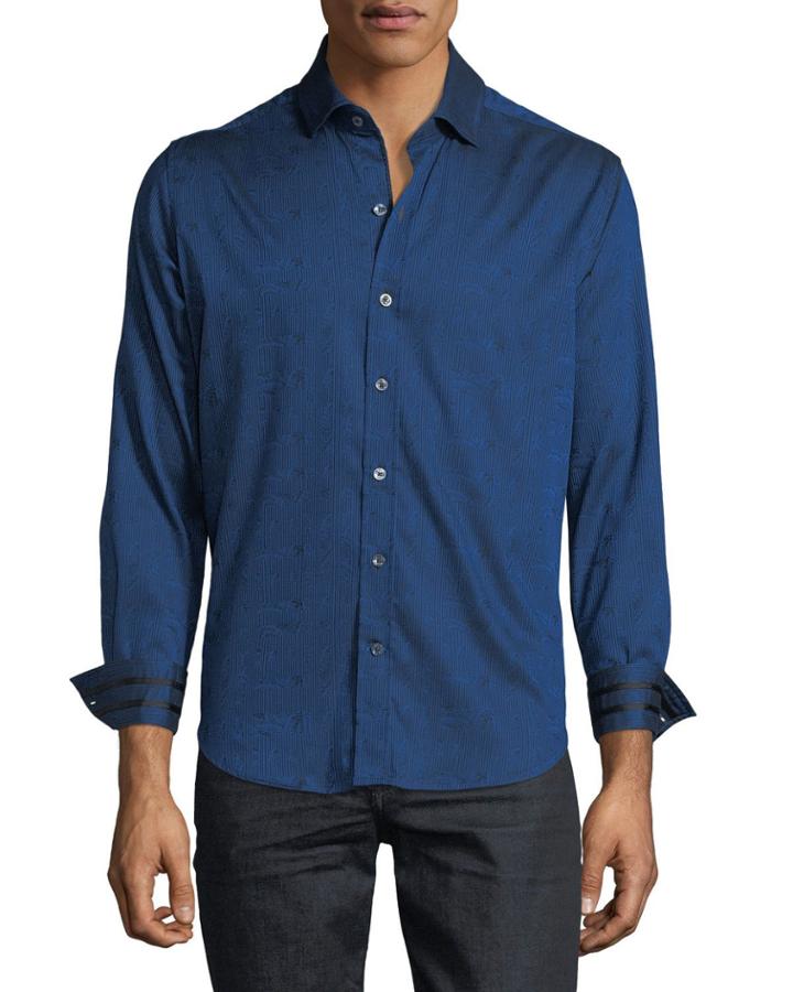 Men's Christopher Striped & Palm-tree Jacquard Trim-fit