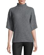 Ribbed Cashmere Tunic Top, Gray