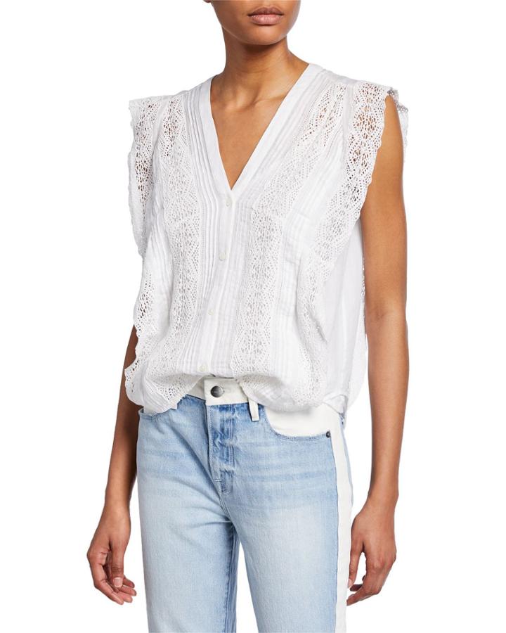Sleeveless Lace Pintuck Blouse