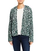 Velour Leopard Zip-front Hoodie Jacket