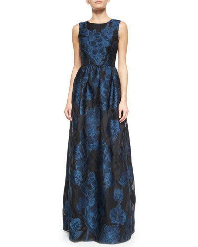 Floral Fil Coupe Sleeveless Gown
