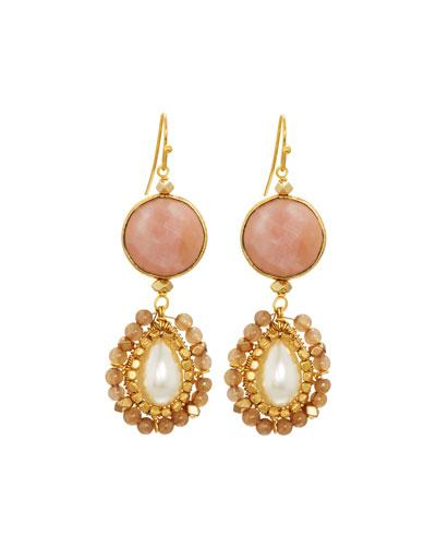 Agate & Pearl Double-drop Earrings