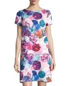Floral-print Short-sleeve Dress, Prism Garden