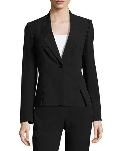 Slant-seamed One-button Blazer Jacket, Black