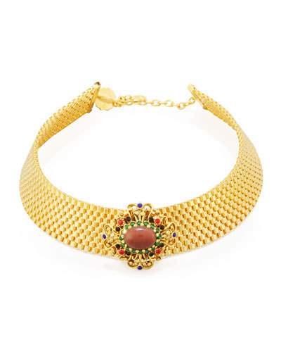 Mesh Choker Necklace W/ Multi-stone Ornament