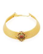 Mesh Choker Necklace W/ Multi-stone Ornament