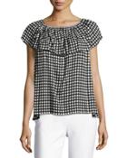 Misha Off-the-shoulder Ginghamtop, Black Pattern