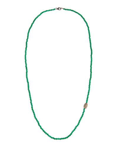Long Green Onyx & Diamond Beaded Necklace