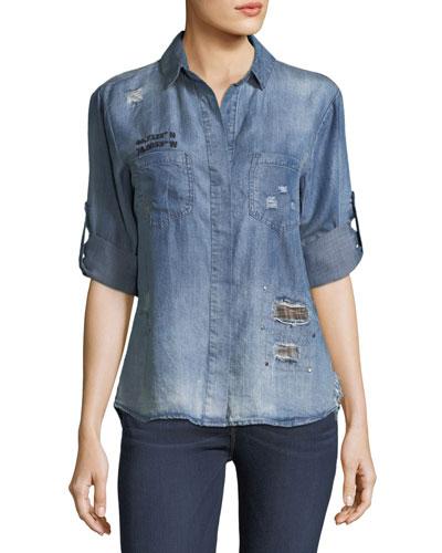 Distressed Tencel&reg; Button-down Tunic