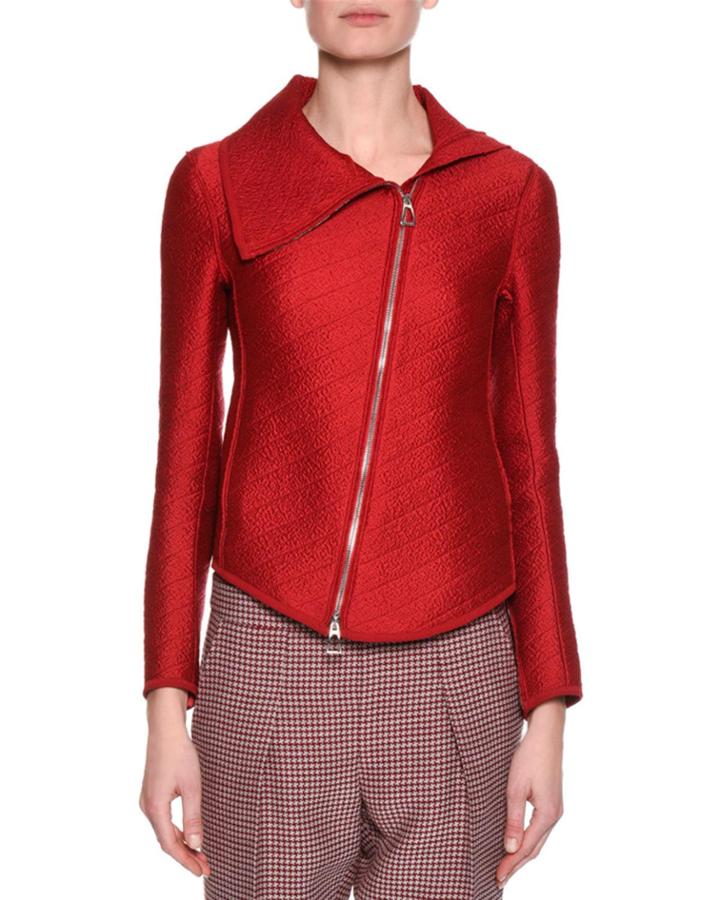 Jacquard Asymmetric-zip Jacket, Red