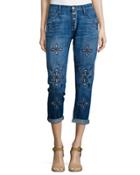 The Fling Cropped Jeans W/embroidery, Blue
