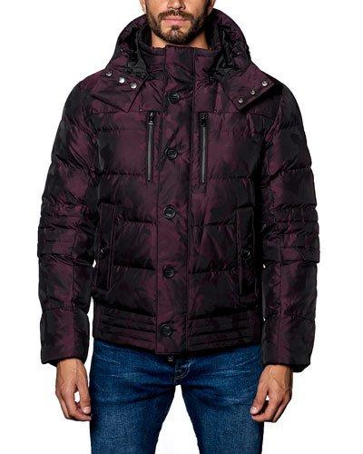 Alaska 2b Camo Hooded Puffer Jacket, Dark Red