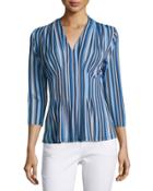 3/4-sleeve Striped Top, Blue Pattern