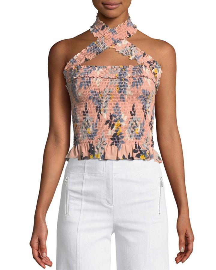 Donya Country Fern-print Smocked Halter Top