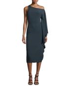 Ruffled One-sleeve Stretch-cady Dress,
