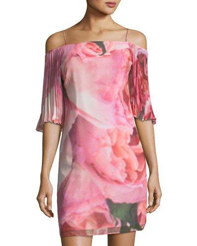 Cold-shoulder Watercolor-print Dress