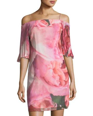 Cold-shoulder Watercolor-print Dress