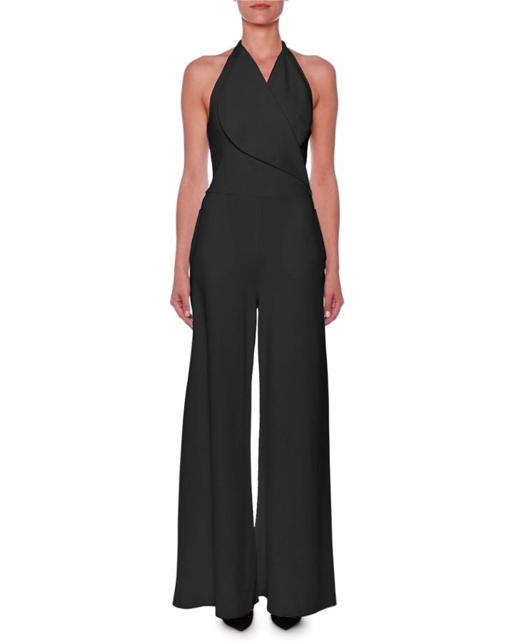 Sleeveless Portrait-collar Wide-leg Jumpsuit