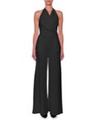 Sleeveless Portrait-collar Wide-leg Jumpsuit