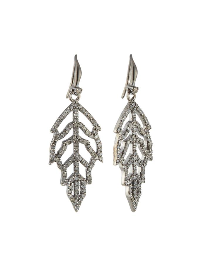 Diamond Pav&eacute; Leaf Drop Earrings