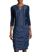 Natasha 3/4-sleeve Chambray Dress, Blue