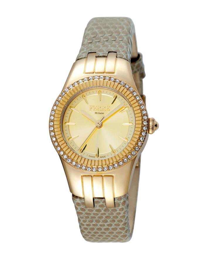 Women's 30mm Stainless Steel 3-hand Glitz Watch With Leather Strap, Golden/gray