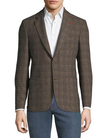 Men's Cotton/wool-blend Plaid Blazer Jacket