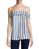 Off-the-shoulder Striped Silk Top, Dual
