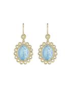 18k Oval Aquamarine & Diamond Drop Earrings