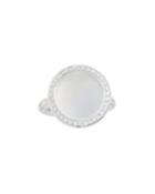 Round 18k White Gold Milky Quartz & Diamond Ring,