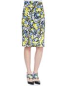 Erdem Frida Printed Pencil Skirt, Women's, Size: 6 Uk (2 Us), Yellow/blue