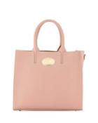 Zip-top Leather Tote Bag, Nude