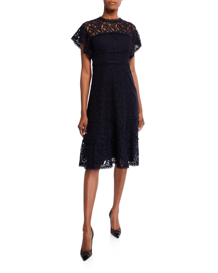 Cap-sleeve Lace Illusion Dress