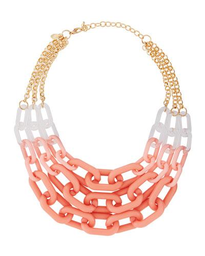 Triple-strand Chunky Chain-link Necklace, Coral