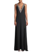 Monili-beaded V-neck