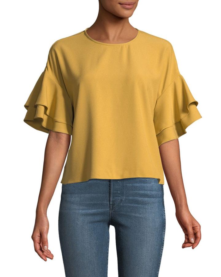 Double-tiered Sleeve Crepe Blouse