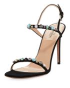 Jeweled Suede Ankle-strap