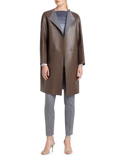 Channing Leather Topper Coat, Brown/gray