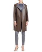 Channing Leather Topper Coat, Brown/gray