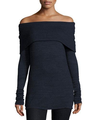 Alexandra Off-the-shoulder Long-sleeve Top, Night Iris
