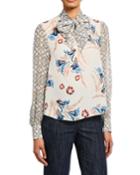 Kanela Printed Silk Long-sleeve Blouse