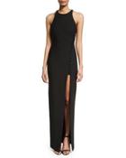 Amya Sleeveless High-slit Maxi Dress, Black