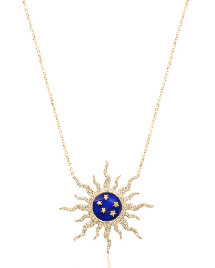 Enamel Celestial Pave Sunburst Necklace