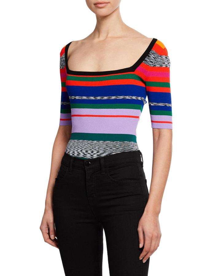 Space-dye Rainbow-stripe Square-neck Tee