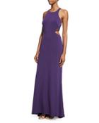 Sleeveless Crewneck Cutout Halter Gown